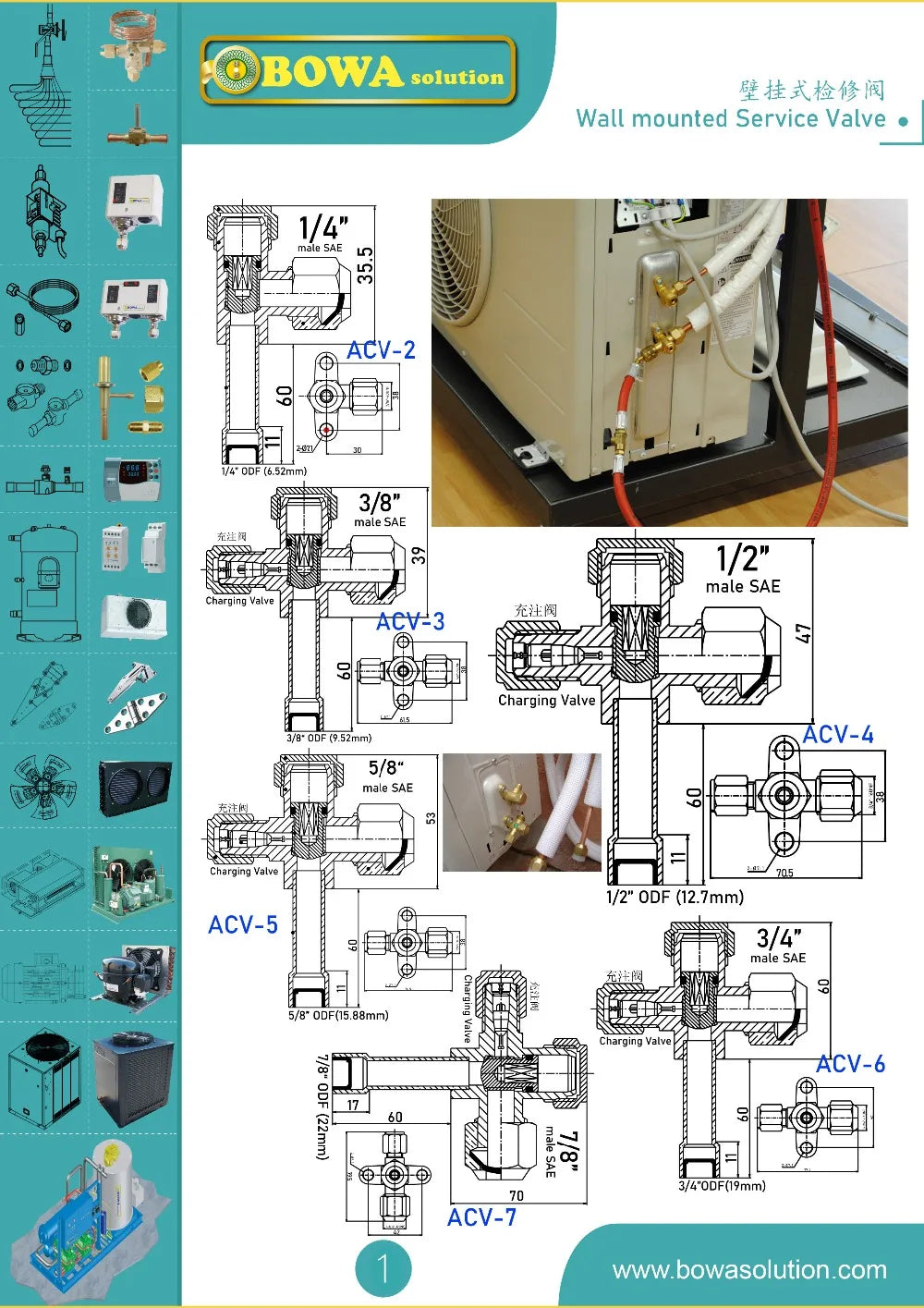 Wall mounted service valve is designed for room split air conditioners, refrigeration plants, chiller & heat pump outdoor units