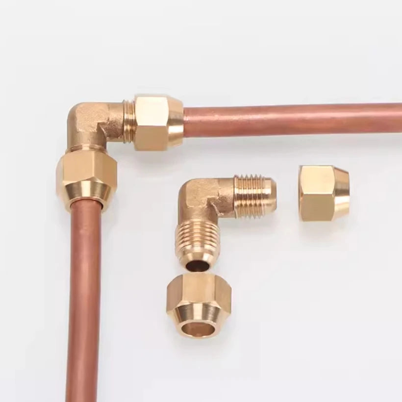 Brass Air Conditioner Forged SAE 1/4 3/8 1/2 3/4 fit UNF Thread Elbow + Nut Equal Flare Connecting Pipe Fitting Adapter