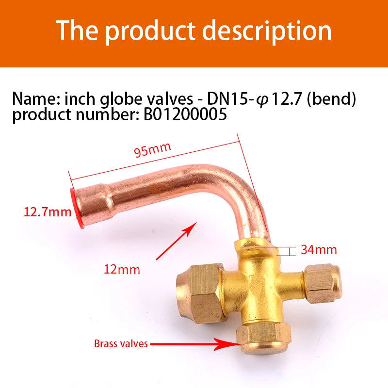 Air Conditioner Outer Box Stop Three-way Valve High And Low Voltage Multiple Common Parts Brass Copper Straight Pipe Bend