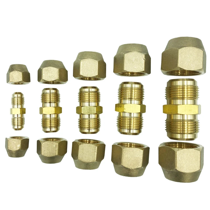Brass Air Conditioner Coupling Forged UNF Thread Male to Male with Nut Straight Flare Connecting Pipe Fitting Adapter