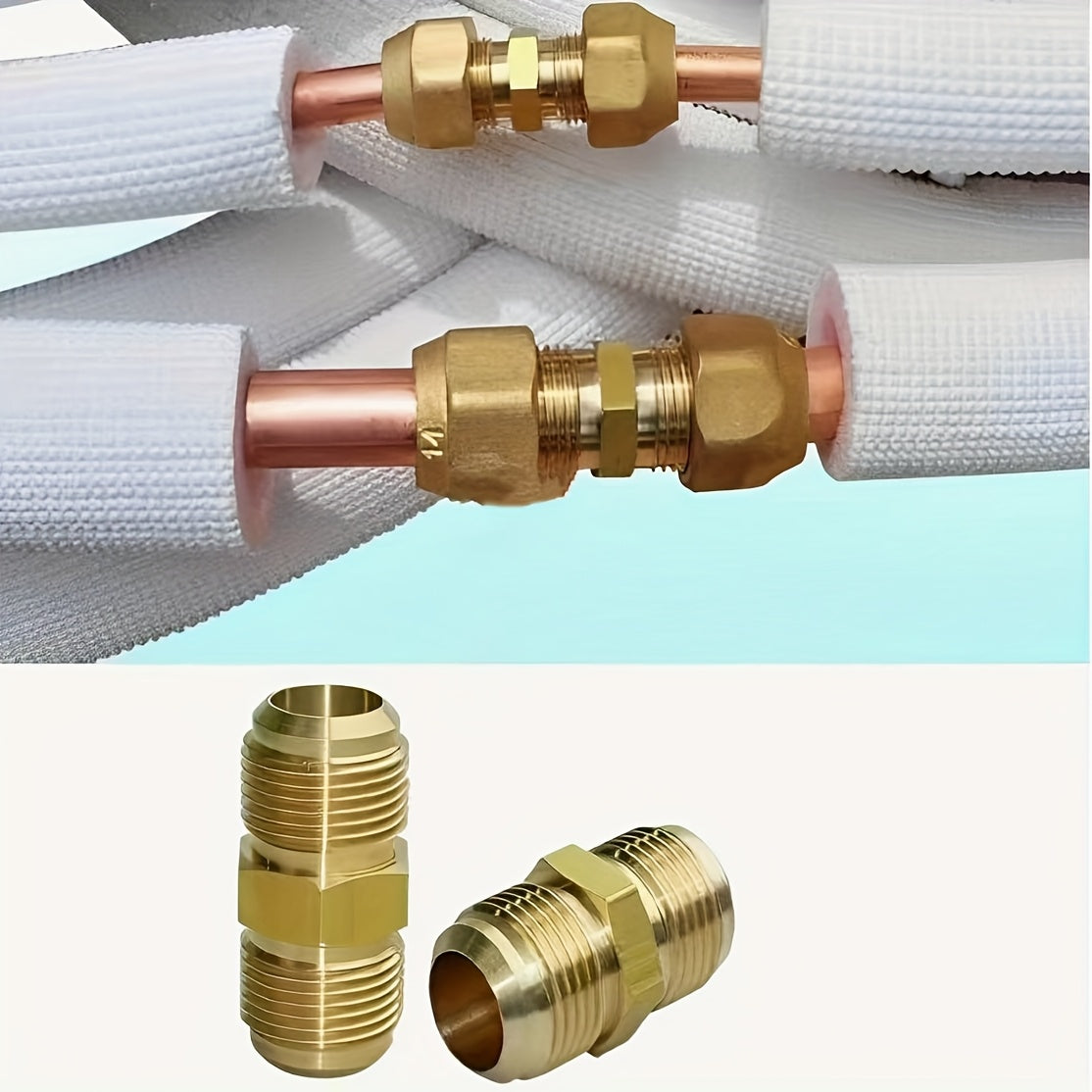 2 Copper Air Conditioner Copper Tube Adapters - 1/4" &amp; 3/8" Male/Female Spark Thread Quick Couplers, Leak-Proof Double Head Fittings for Air Conditioning &amp; Freeze Repair (US &amp; EU Standard Threads), Freeze Connection, Copper C