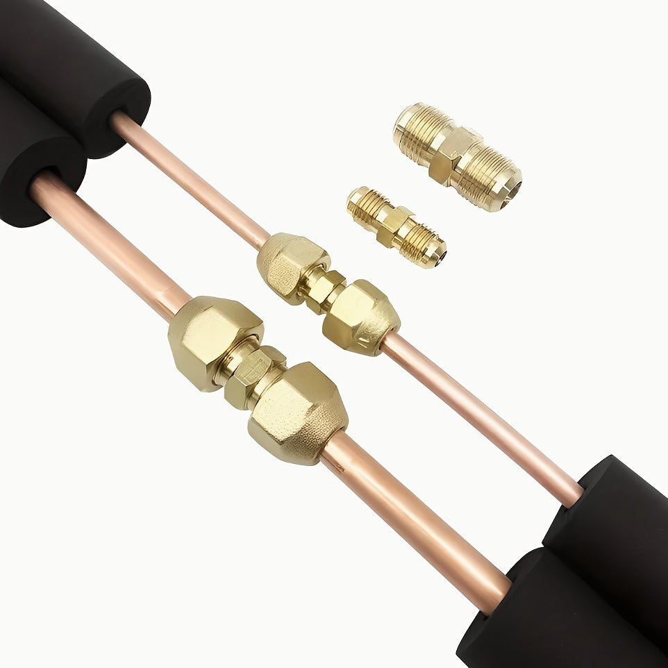 2 Copper Air Conditioner Copper Tube Adapters - 1/4" &amp; 3/8" Male/Female Spark Thread Quick Couplers, Leak-Proof Double Head Fittings for Air Conditioning &amp; Freeze Repair (US &amp; EU Standard Threads), Freeze Connection, Copper C