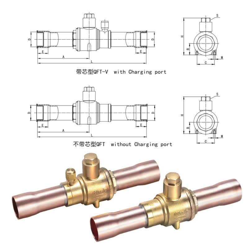 Hongsen QFT Air conditioning cold storage refrigerantion shut-off valve 6-54mm refrigerant ball valve