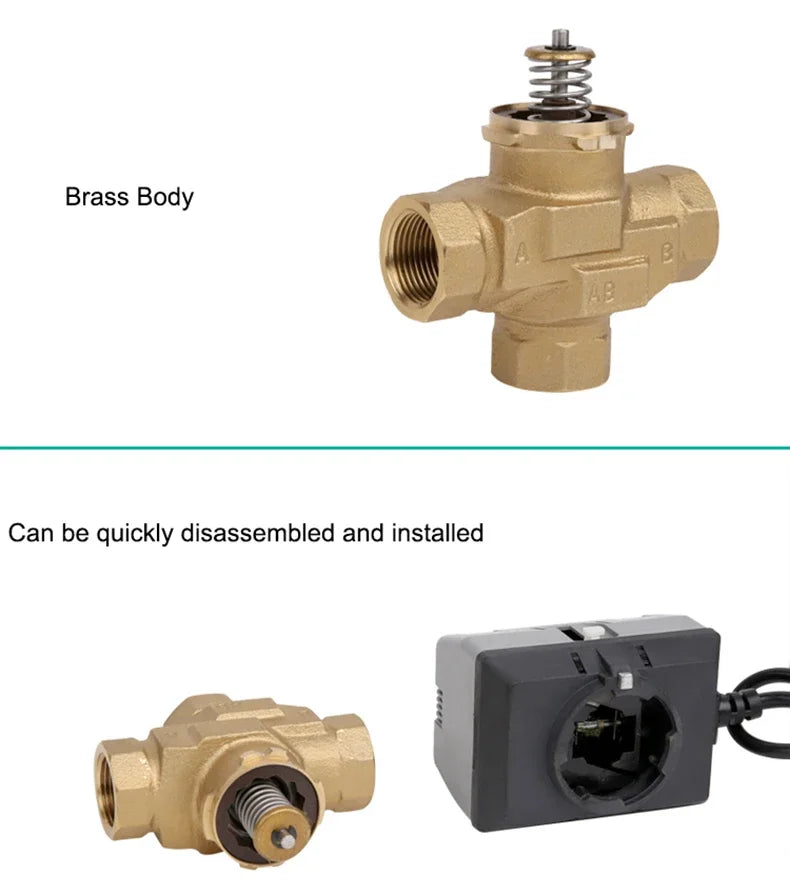 Two way/three-way brass globe valve 1/2" (DN15) 3/4" (DN20) 1" (DN25), AC220V, with VC6013/VC4013 fan coil electric actuator