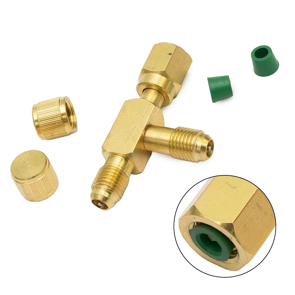 1pc T Type Adapter Tee Adapter 1/4X1/4X1/4" SAE Flare Add Gauge Deep Vacuum Pump/Manifold Set Solid Brass Tee Adapter