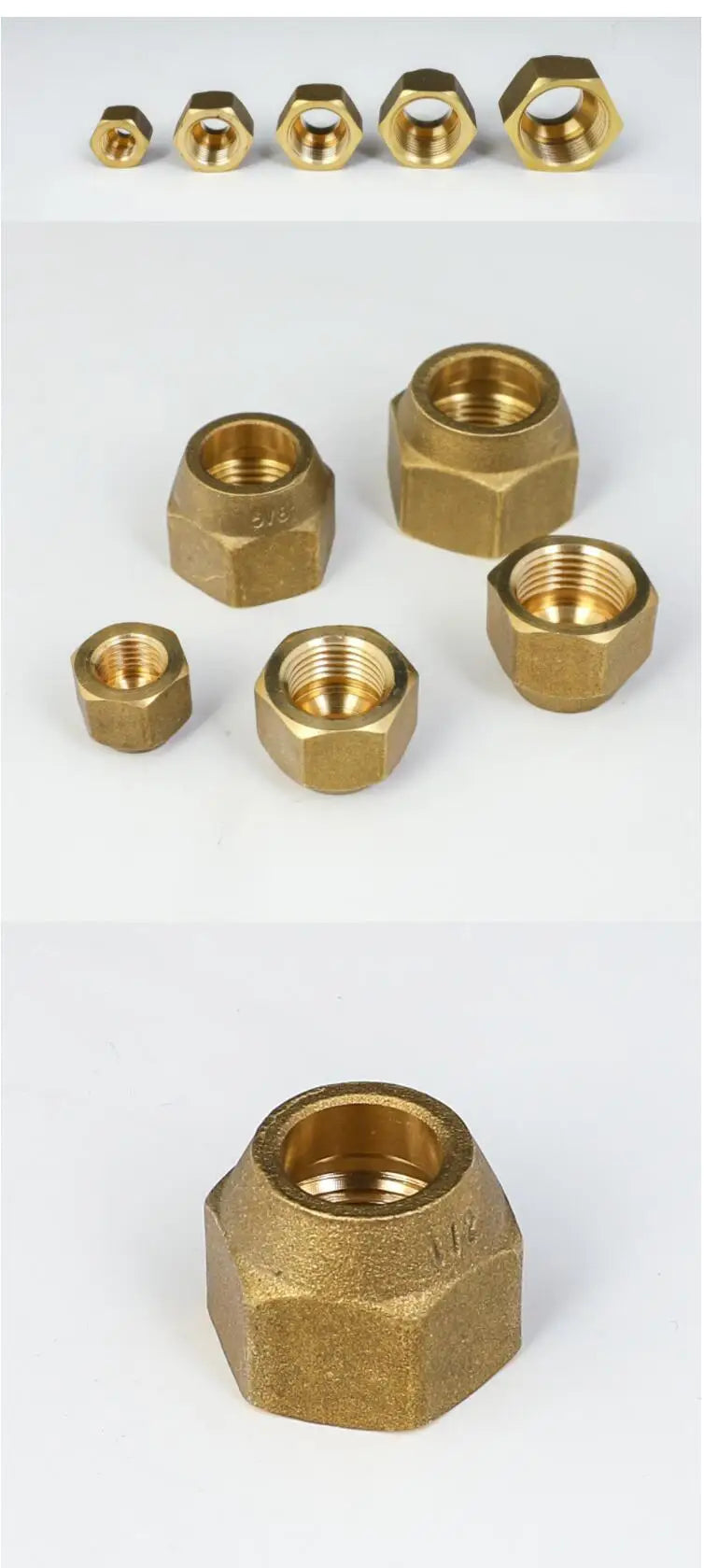 Brass Air Conditioner Nut Forged SAE 1/4 3/8 1/2 3/4 fit UNF Metric Female Thread Flare Connecting Pipe Fitting Adapter